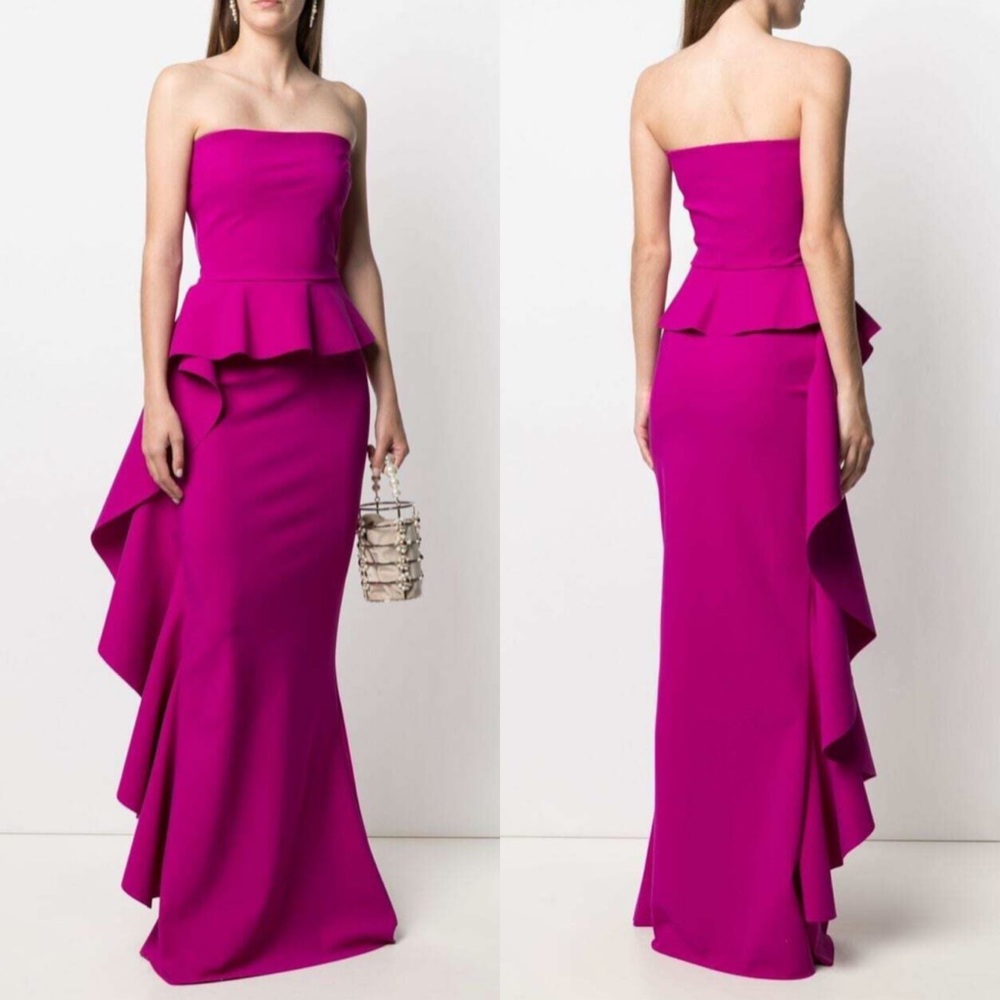 Chiara Boni La Petite Robe Peplum Waist Bustier Gown Maxi Dress Size 48
